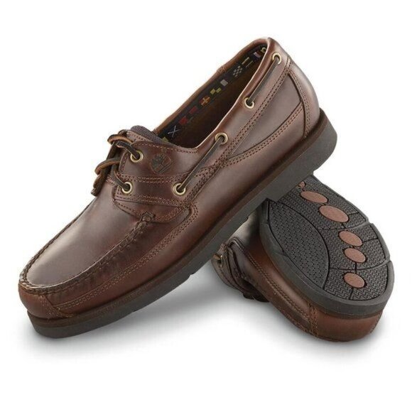 Timberland Mens 12 Brown Leather Moccasin Boat Deck Shoe Loafer Preppy Old Money - Picture 1 of 15